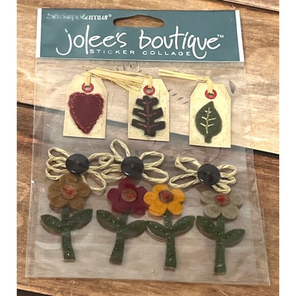 Jolees Sticker Collage Autumn Crafts SPJB029 Felt Flower Leaf Button Tag - Picture 1 of 5